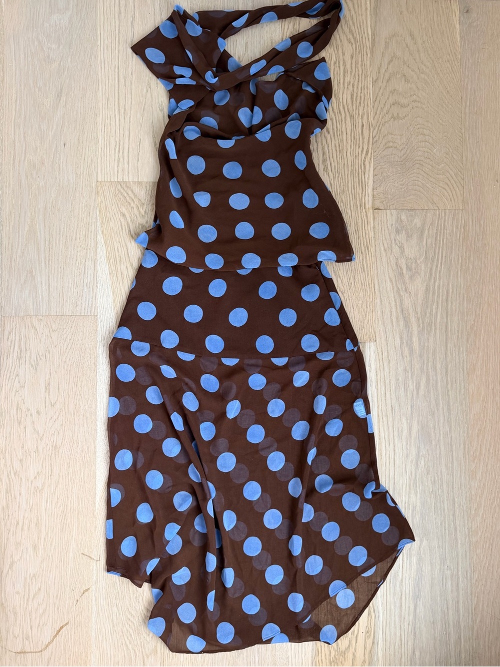 Zara Brown 2 Piece Skirt Set with Blue Polka Dots - Picture 2 of 3